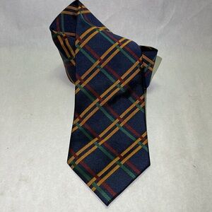 Rogue by Rooster Necktie 100% Silk 57” Navy w/ Gold, Green, Red